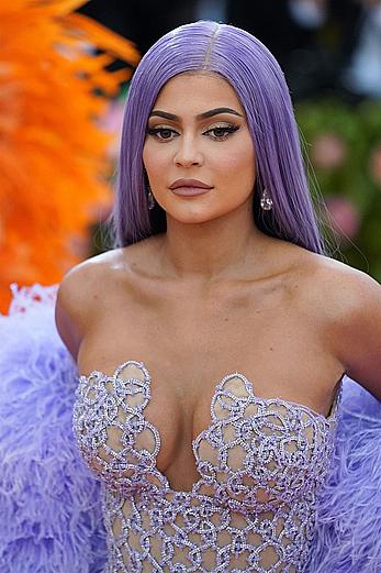 Kylie Jenner sexy cleavage in see through dress at 2019 Met Gala