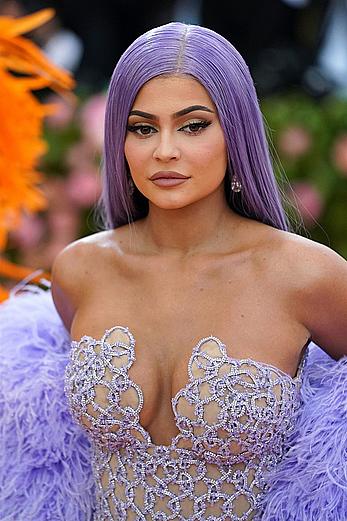 Kylie Jenner sexy cleavage in see through dress at 2019 Met Gala