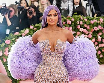 Kylie Jenner sexy cleavage in see through dress at 2019 Met Gala