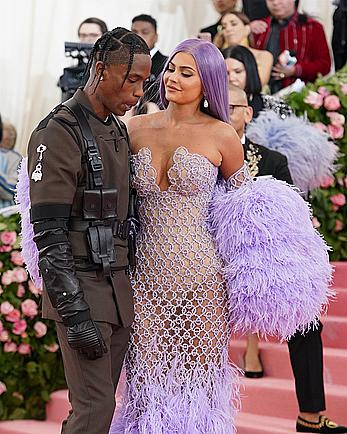 Kylie Jenner sexy cleavage in see through dress at 2019 Met Gala