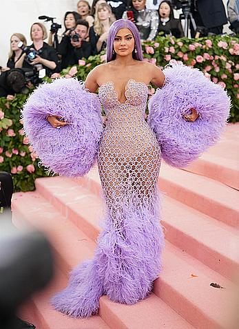 Kylie Jenner sexy cleavage in see through dress at 2019 Met Gala