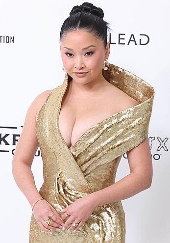 Lana Condor sexy cleavage at Elton John AIDS Foundation's 33rd Annual Academy Awards Viewing Party