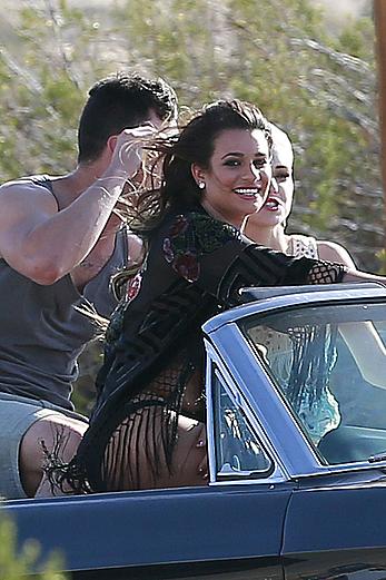 Lea Michele nipple slip on the set of her On My Way music video in Los Angeles