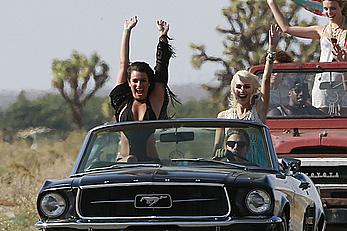 Lea Michele nipple slip on the set of her On My Way music video in Los Angeles