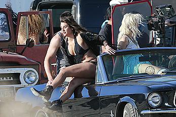 Lea Michele nipple slip on the set of her On My Way music video in Los Angeles