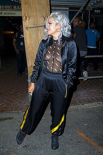 Lily Allen braless in see through top