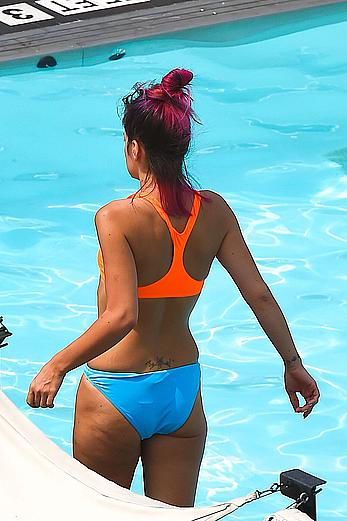 Lily Allen hard nipples under bikini at a hotel pool in New York City