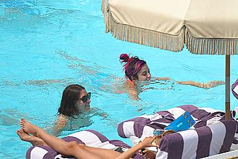 Lily Allen hard nipples under bikini at a hotel pool in New York City