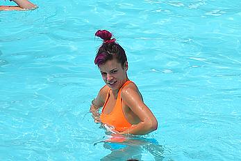 Lily Allen hard nipples under bikini at a hotel pool in New York City