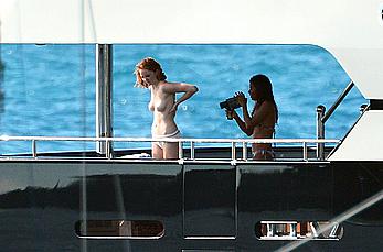 Lily Cole topless on a yacht in St. Barts