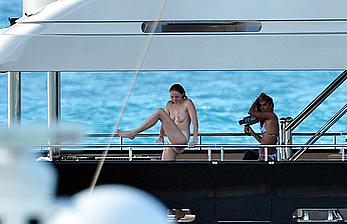 Lily Cole topless on a yacht in St. Barts