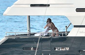 Lily Cole topless on a yacht in St. Barts