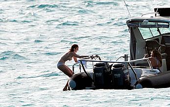 Lily Cole topless on a yacht in St. Barts