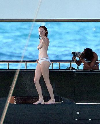 Lily Cole topless on a yacht in St. Barts