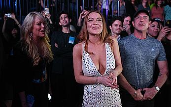 Lindsay Lohan sexy cleavage in Duran Duran concert