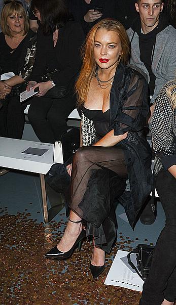 Lindsay Lohan nipple slip at the Gareth Pugh show at London Fashion Week