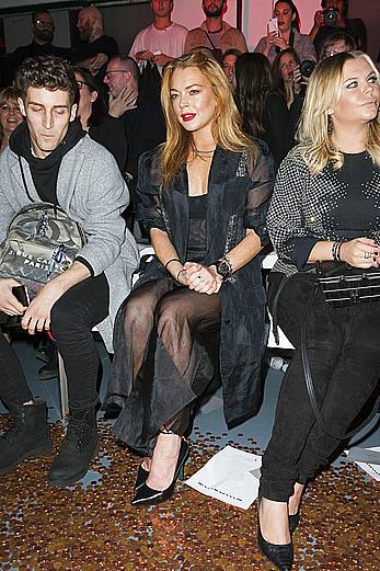 Lindsay Lohan nipple slip at the Gareth Pugh show at London Fashion Week