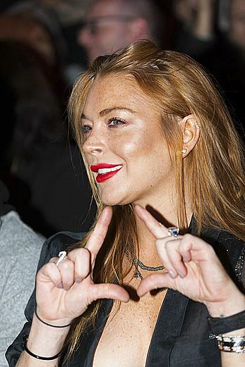 Lindsay Lohan nipple slip at the Gareth Pugh show at London Fashion Week