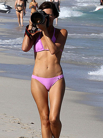 Logan Fazio in a purple bikini on Miami beach