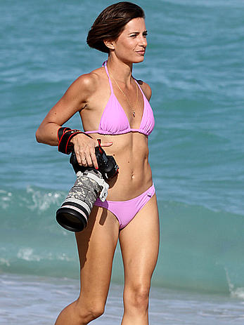 Logan Fazio in a purple bikini on Miami beach