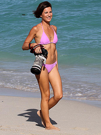 Logan Fazio in a purple bikini on Miami beach