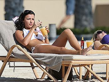 Lucy Mecklenburgh cameltoe and cleavage in white bikini