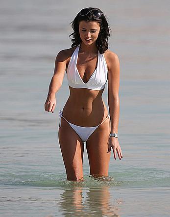 Lucy Mecklenburgh cameltoe and cleavage in white bikini