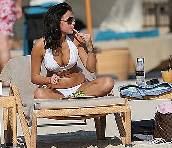 Lucy Mecklenburgh cameltoe and cleavage in white bikini