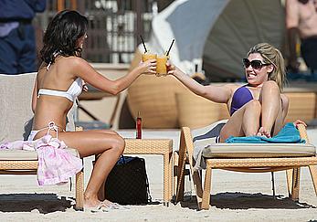 Lucy Mecklenburgh cameltoe and cleavage in white bikini