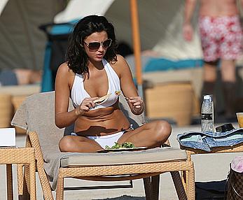 Lucy Mecklenburgh cameltoe and cleavage in white bikini