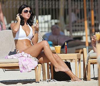 Lucy Mecklenburgh cameltoe and cleavage in white bikini