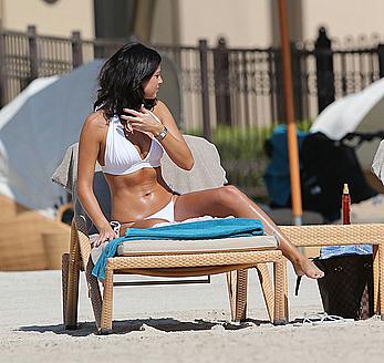 Lucy Mecklenburgh cameltoe and cleavage in white bikini