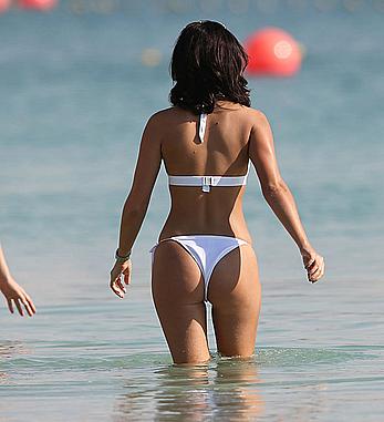 Lucy Mecklenburgh cameltoe and cleavage in white bikini