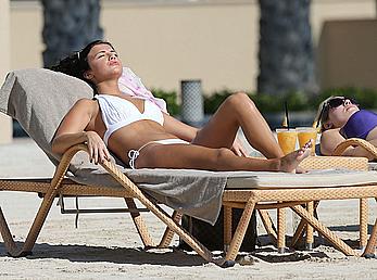 Lucy Mecklenburgh cameltoe and cleavage in white bikini