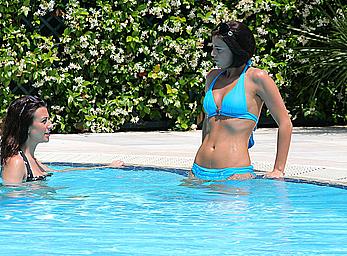 Lucy Mecklenburgh in blue bikini poolside shots in Rome