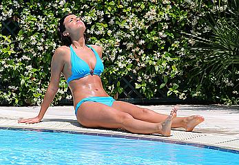 Lucy Mecklenburgh in blue bikini poolside shots in Rome