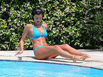 Lucy Mecklenburgh in blue bikini poolside shots in Rome