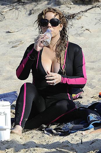 Mariah Carey boobslip wearing a wetsuit in Italy