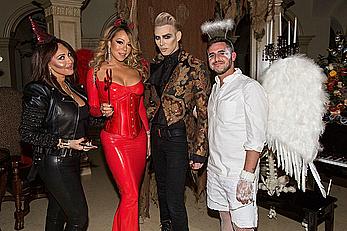 Mariah Carey in tight red dress at her Halloween Party in Los Angeles