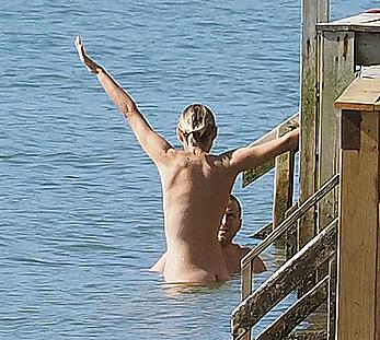 Marion Cotillard swimming fully nude in the ocean in Cap-Ferret