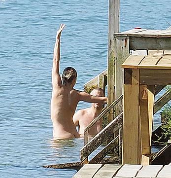 Marion Cotillard swimming fully nude in the ocean in Cap-Ferret