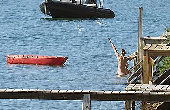 Marion Cotillard swimming fully nude in the ocean in Cap-Ferret