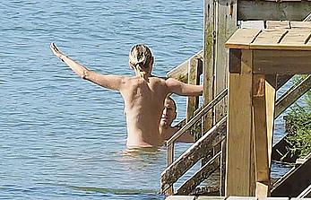 Marion Cotillard swimming fully nude in the ocean in Cap-Ferret