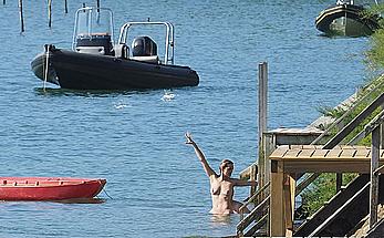 Marion Cotillard swimming fully nude in the ocean in Cap-Ferret