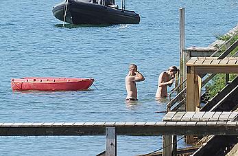 Marion Cotillard swimming fully nude in the ocean in Cap-Ferret