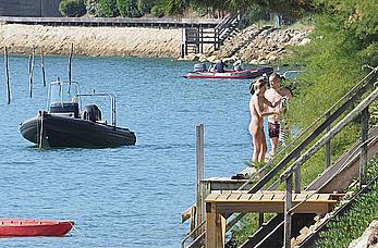 Marion Cotillard swimming fully nude in the ocean in Cap-Ferret