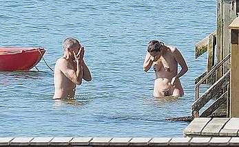 Marion Cotillard swimming fully nude in the ocean in Cap-Ferret