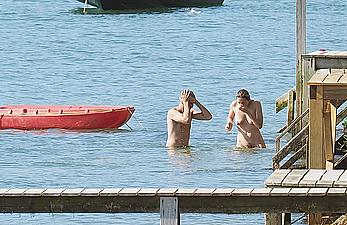 Marion Cotillard swimming fully nude in the ocean in Cap-Ferret