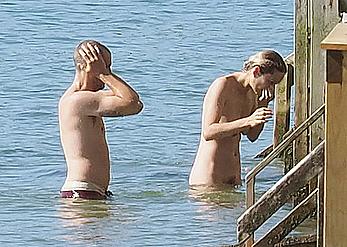 Marion Cotillard swimming fully nude in the ocean in Cap-Ferret