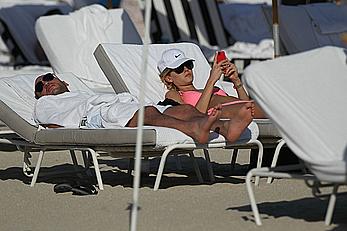 Supermodel Maryna Linchuk in pink bikini at the beach in Miami